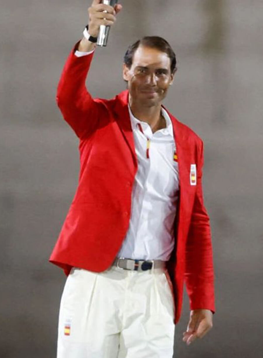 Harpoon Rafael Nadal Paris Olympics Blazer Inspired Red Polyester Fabric Leather Jacket