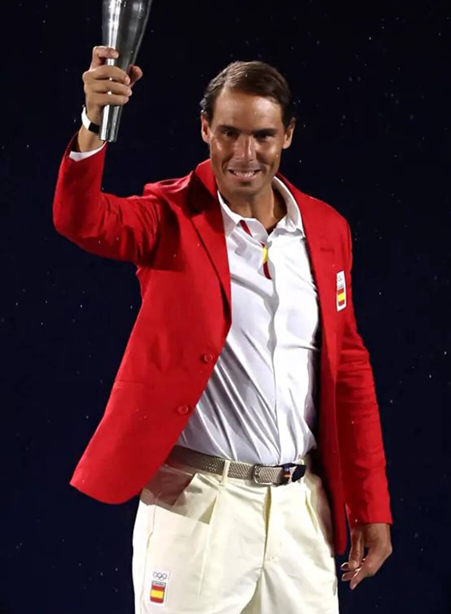 Harpoon Rafael Nadal Paris Olympics Blazer Inspired Red Polyester Fabric Leather Jacket