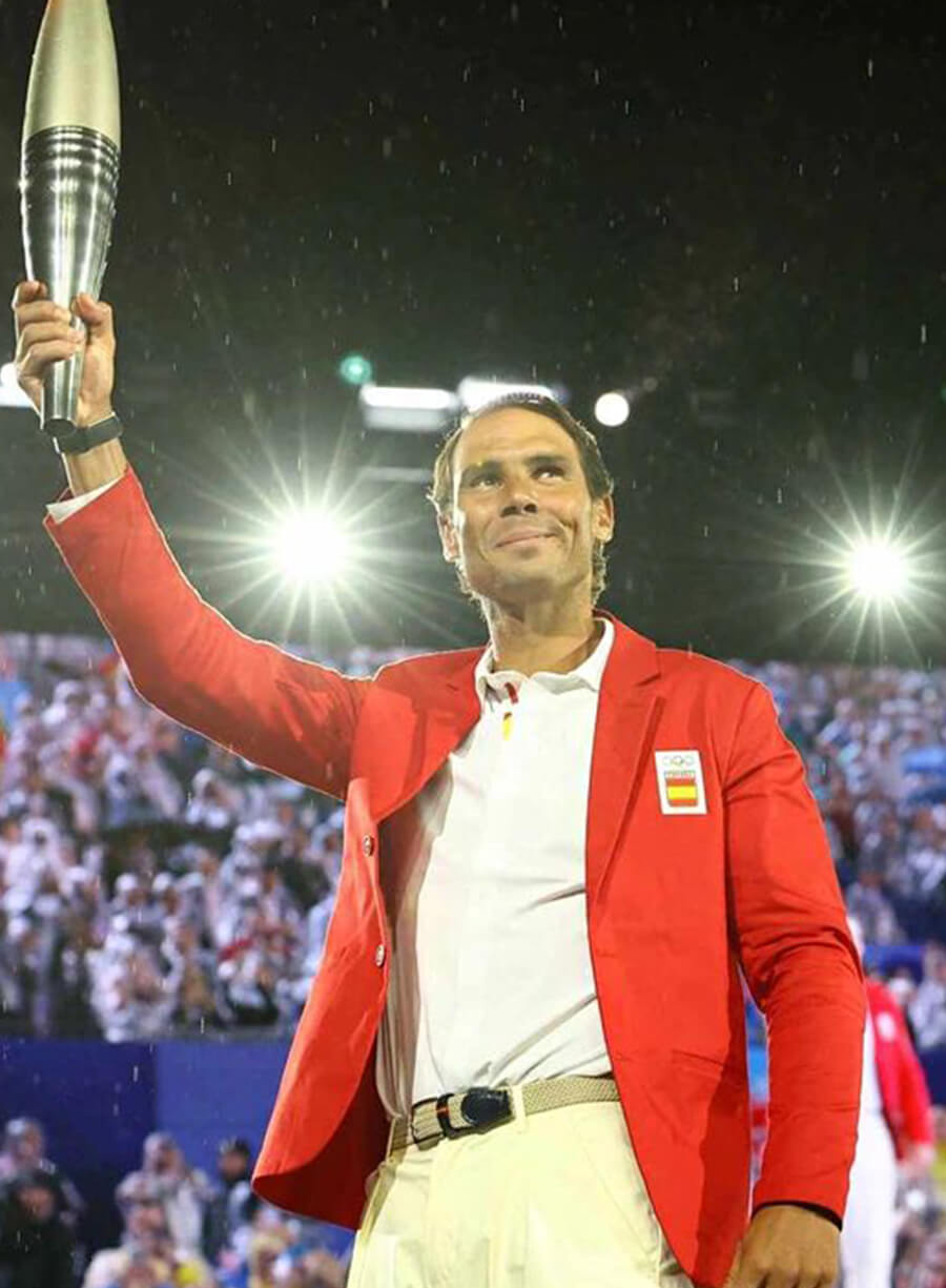 Harpoon Rafael Nadal Paris Olympics Blazer Inspired Red Polyester Fabric Leather Jacket