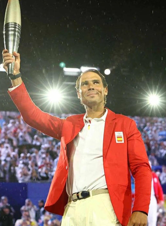 Harpoon Rafael Nadal Paris Olympics Blazer Inspired Red Polyester Fabric Leather Jacket