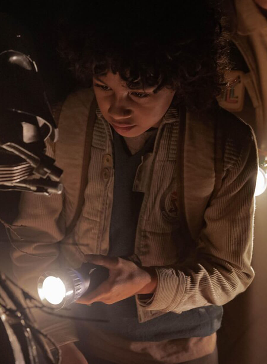 Harpoon Wim Inspired Grey Corduroy Fabric Leather Jacket - Star Wars: Skeleton Crew Style