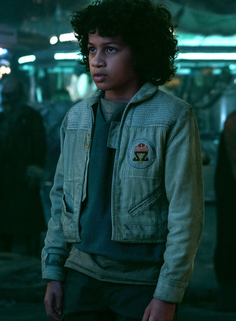 Harpoon Wim Inspired Grey Corduroy Fabric Leather Jacket - Star Wars: Skeleton Crew Style