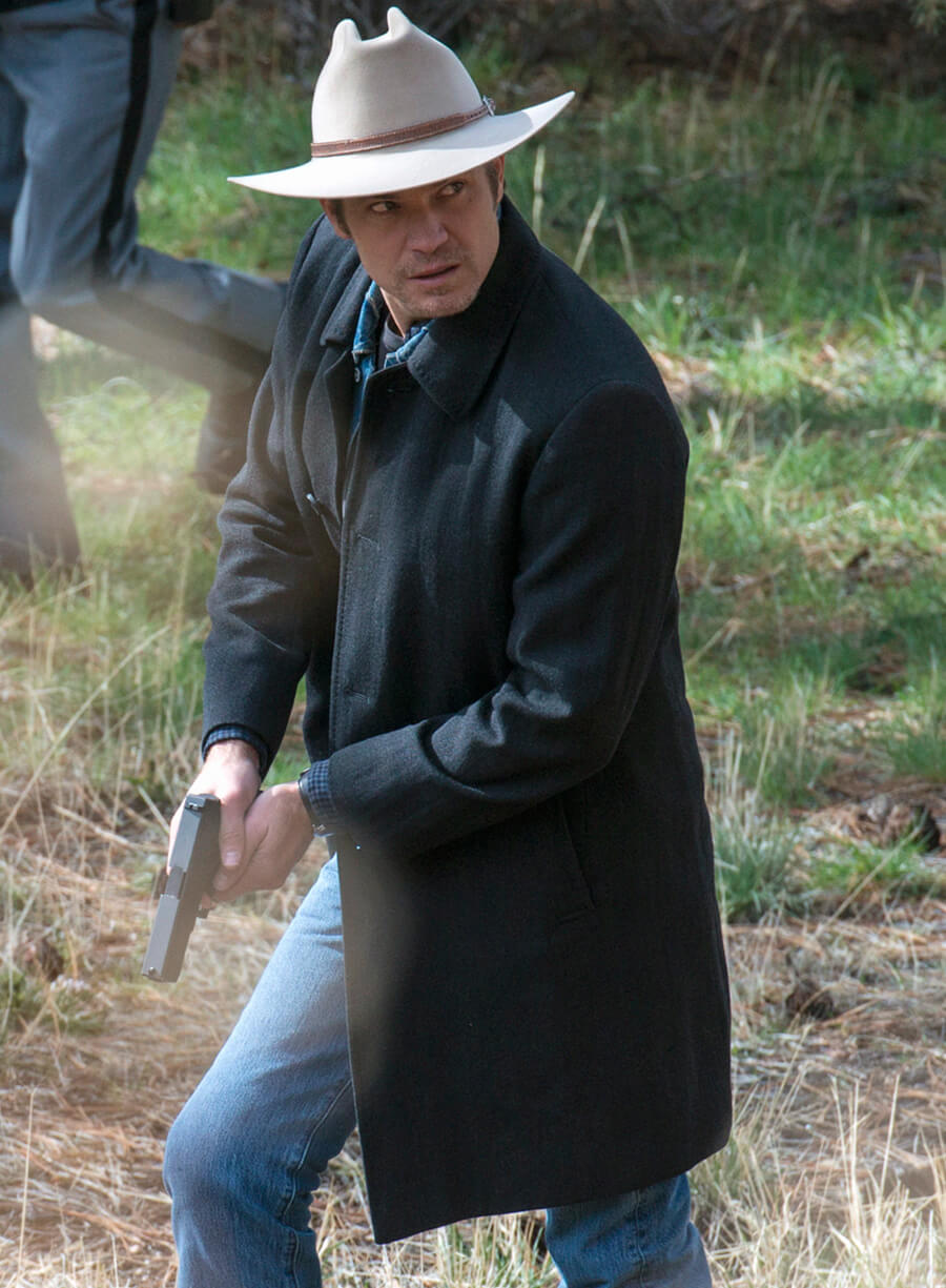 Harpoon Raylan Givens Inspired Black Wool Fabric Coat - Justified Style