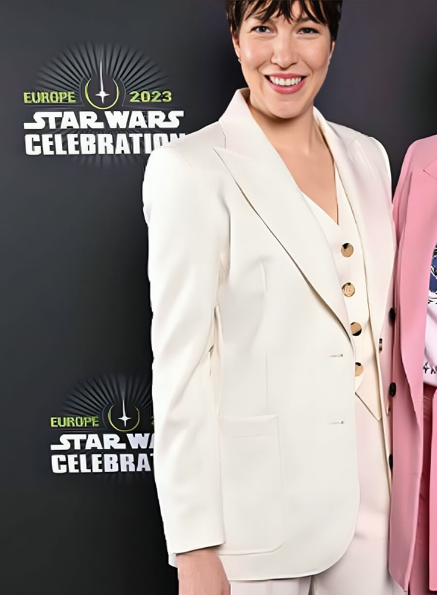 Harpoon Vernestra Rwoh Inspired White Suiting Fabric Leather Jacket - Star Wars: The Acolyte Style
