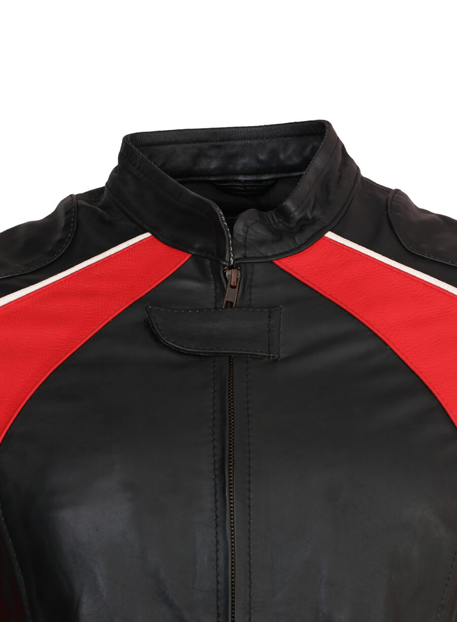 Harpoon and Men Inspired Black & Red Genuine Leather Biker Jacket