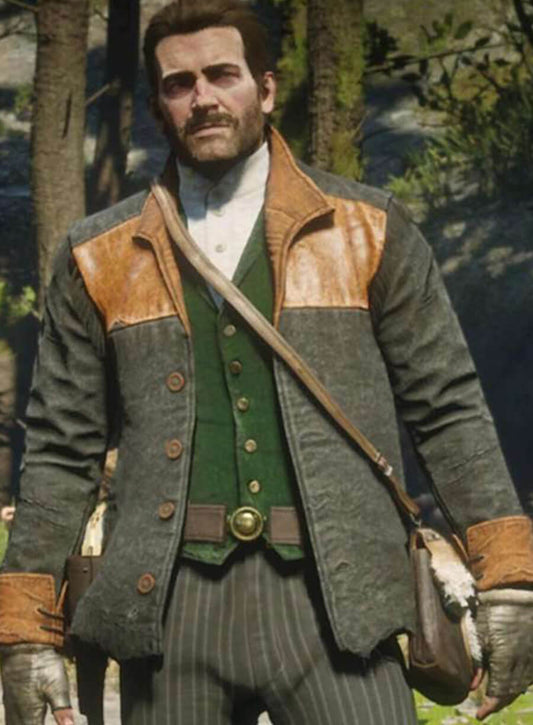Harpoon John Marston Inspired Grey & Brown Leather Jacket - Red Dead Redemption 2 Style