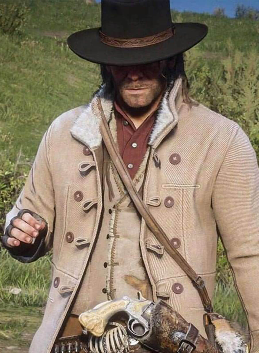 Harpoon Scout Inspired Off-White Leather Jacket - Red Dead Redemption Style