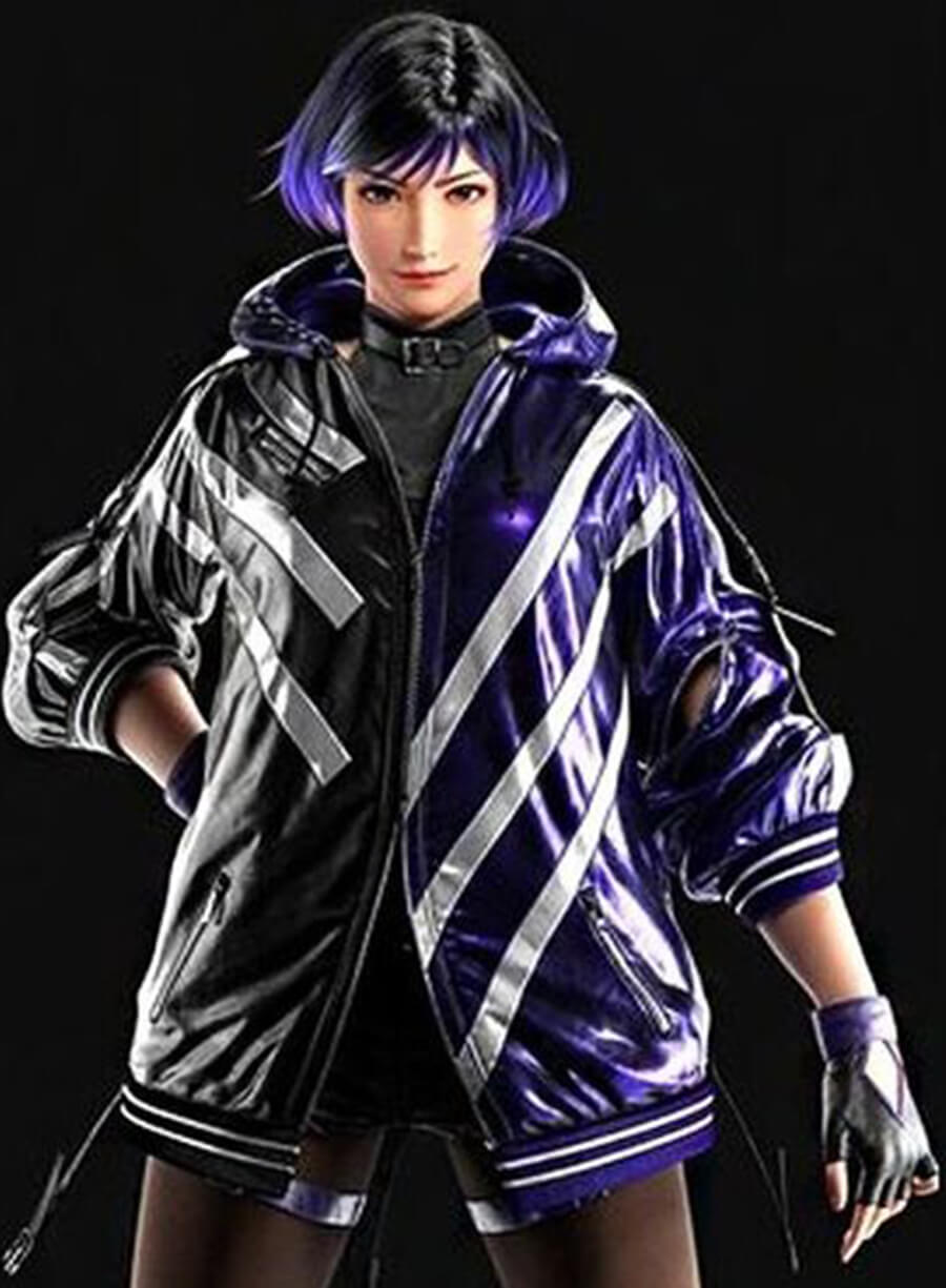 Harpoon Reina Mishima Inspired Black & Purple Hooded Jacket - Tekken 8 Style