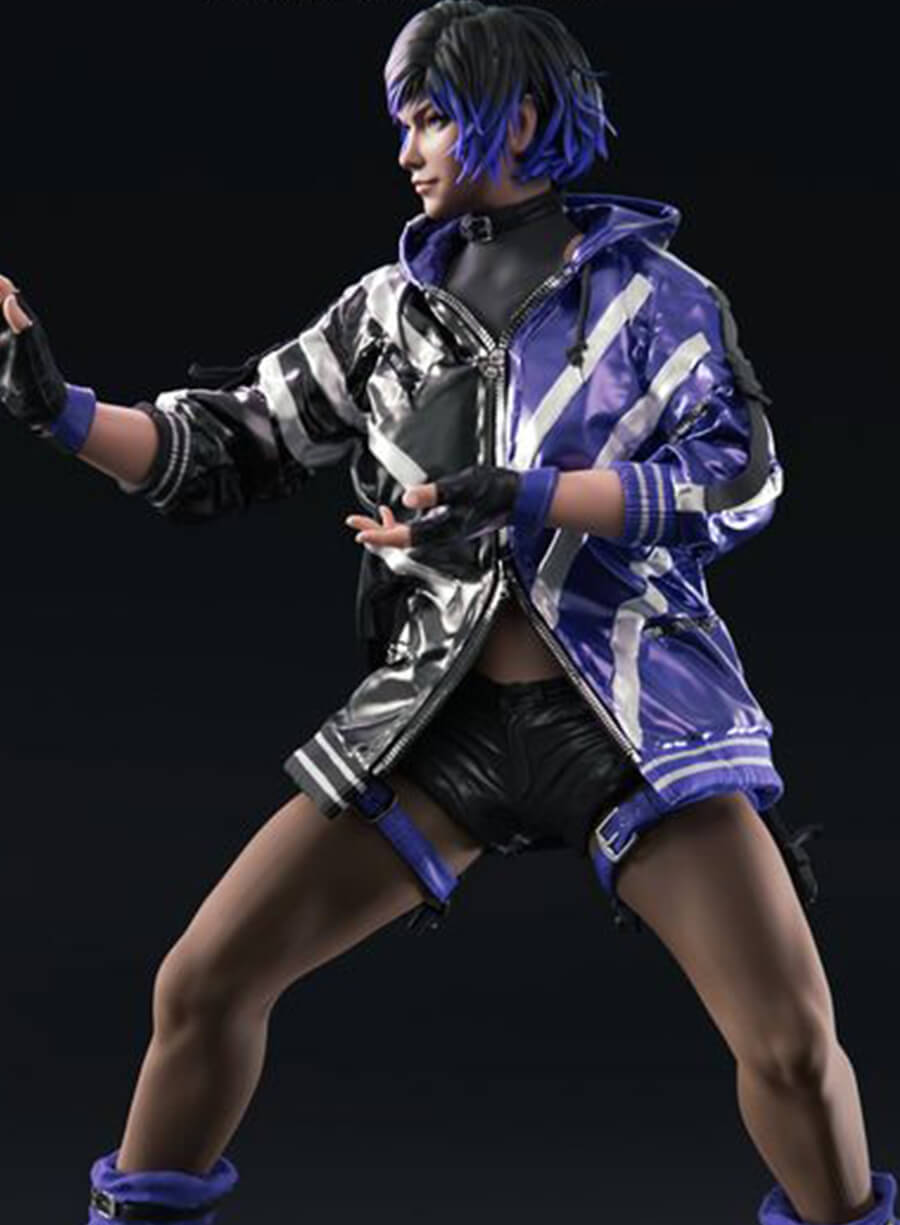Harpoon Reina Mishima Inspired Black & Purple Hooded Jacket - Tekken 8 Style
