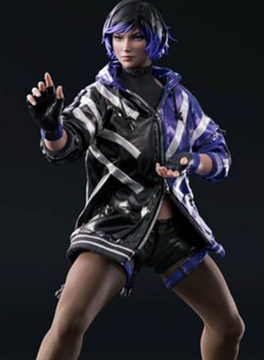 Harpoon Reina Mishima Inspired Black & Purple Hooded Jacket - Tekken 8 Style