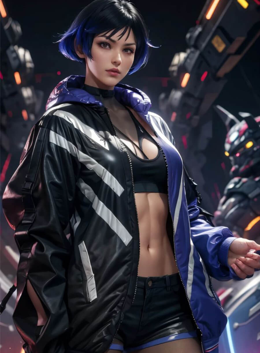 Harpoon Reina Mishima Inspired Black & Purple Hooded Jacket - Tekken 8 Style