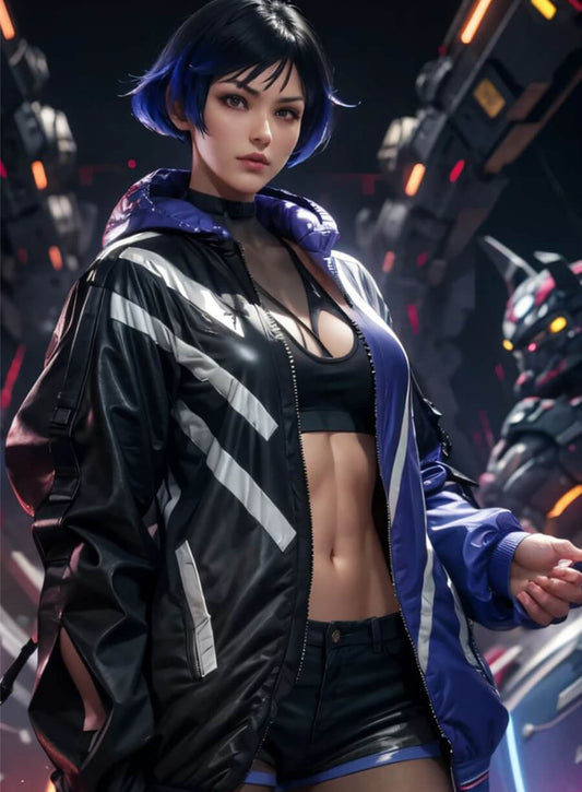 Harpoon Reina Mishima Inspired Black & Purple Hooded Jacket - Tekken 8 Style