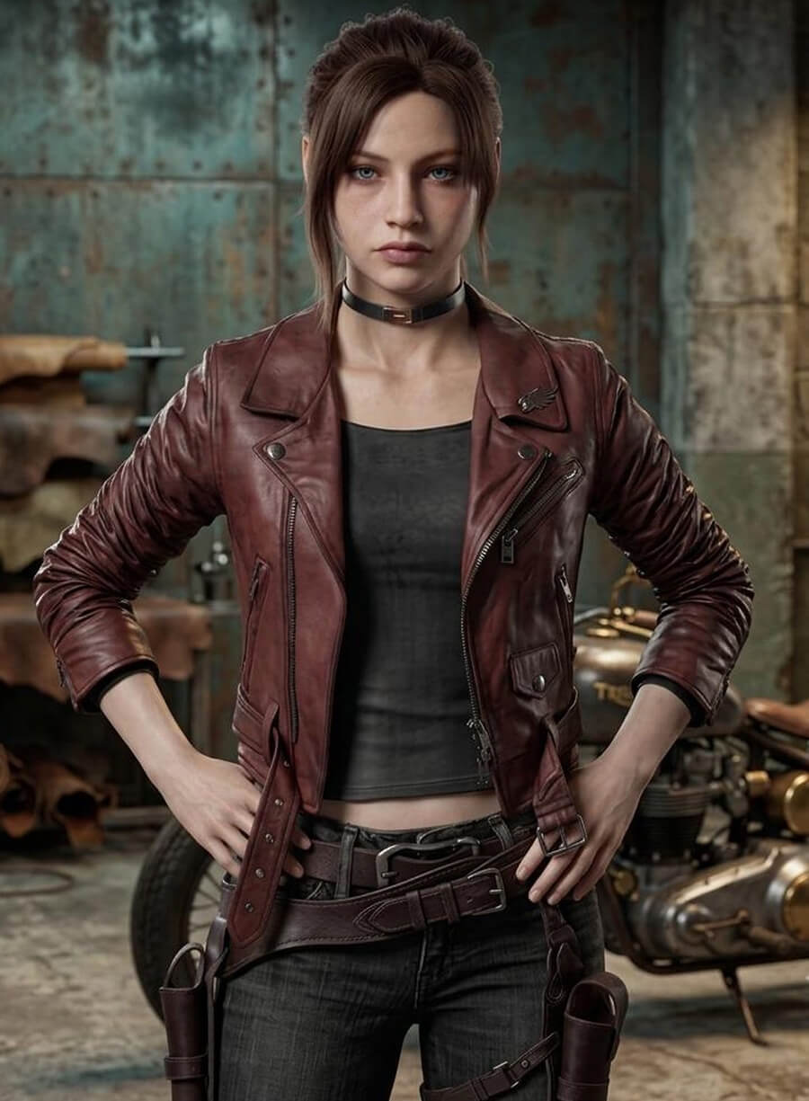 Harpoon Claire Redfield Inspired Red Leather Jacket - Resident Evil Code Veronica Style