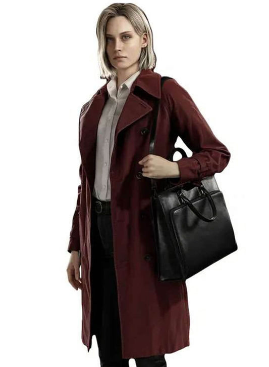 Harpoon Alyssa Ashcroft Inspired Maroon Cotton Fabric Coat - Resident Evil Requiem Style