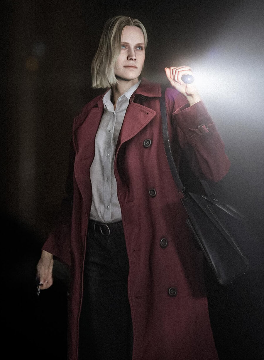 Harpoon Alyssa Ashcroft Inspired Maroon Cotton Fabric Coat - Resident Evil Requiem Style