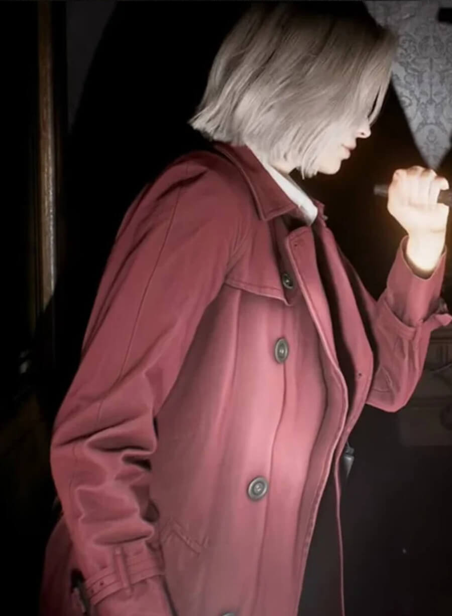 Harpoon Alyssa Ashcroft Inspired Maroon Cotton Fabric Coat - Resident Evil Requiem Style