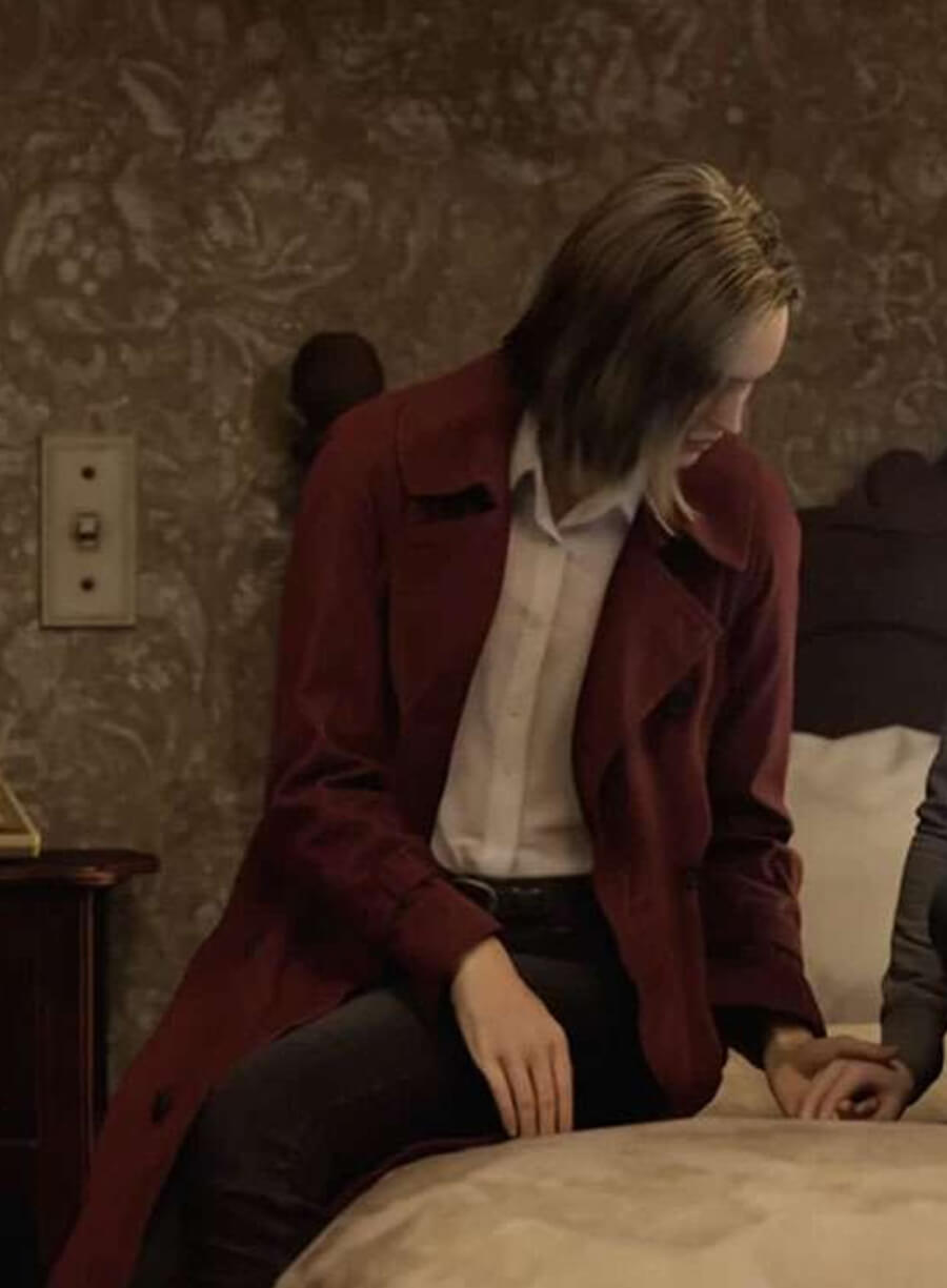 Harpoon Alyssa Ashcroft Inspired Maroon Cotton Fabric Coat - Resident Evil Requiem Style