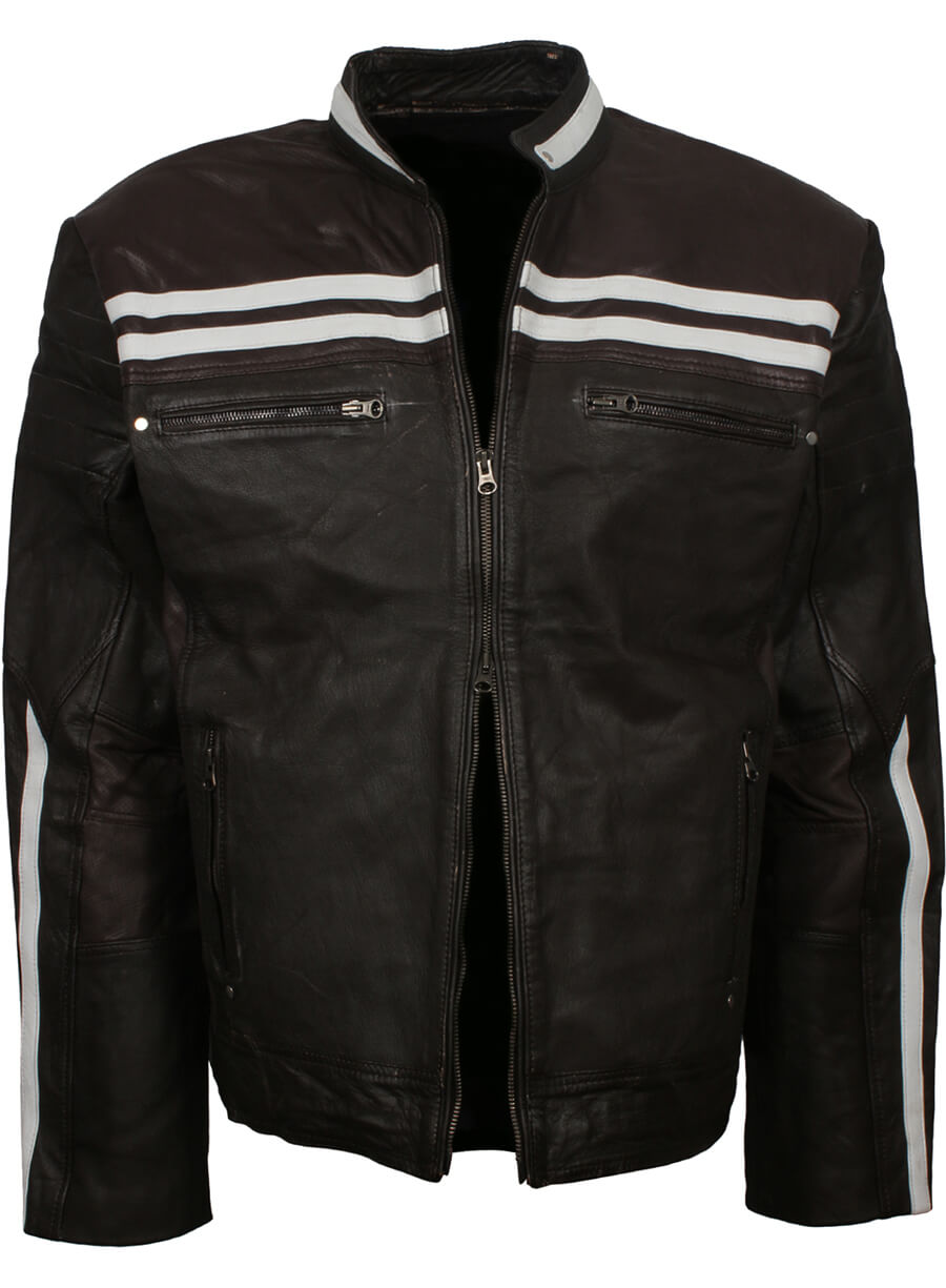 Harpoon Retro With Stripes Inspired Black Leather Jacket
