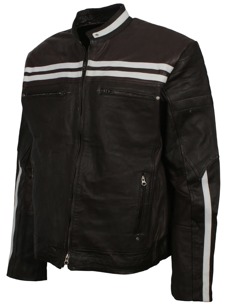 Harpoon Retro With Stripes Inspired Black Leather Jacket