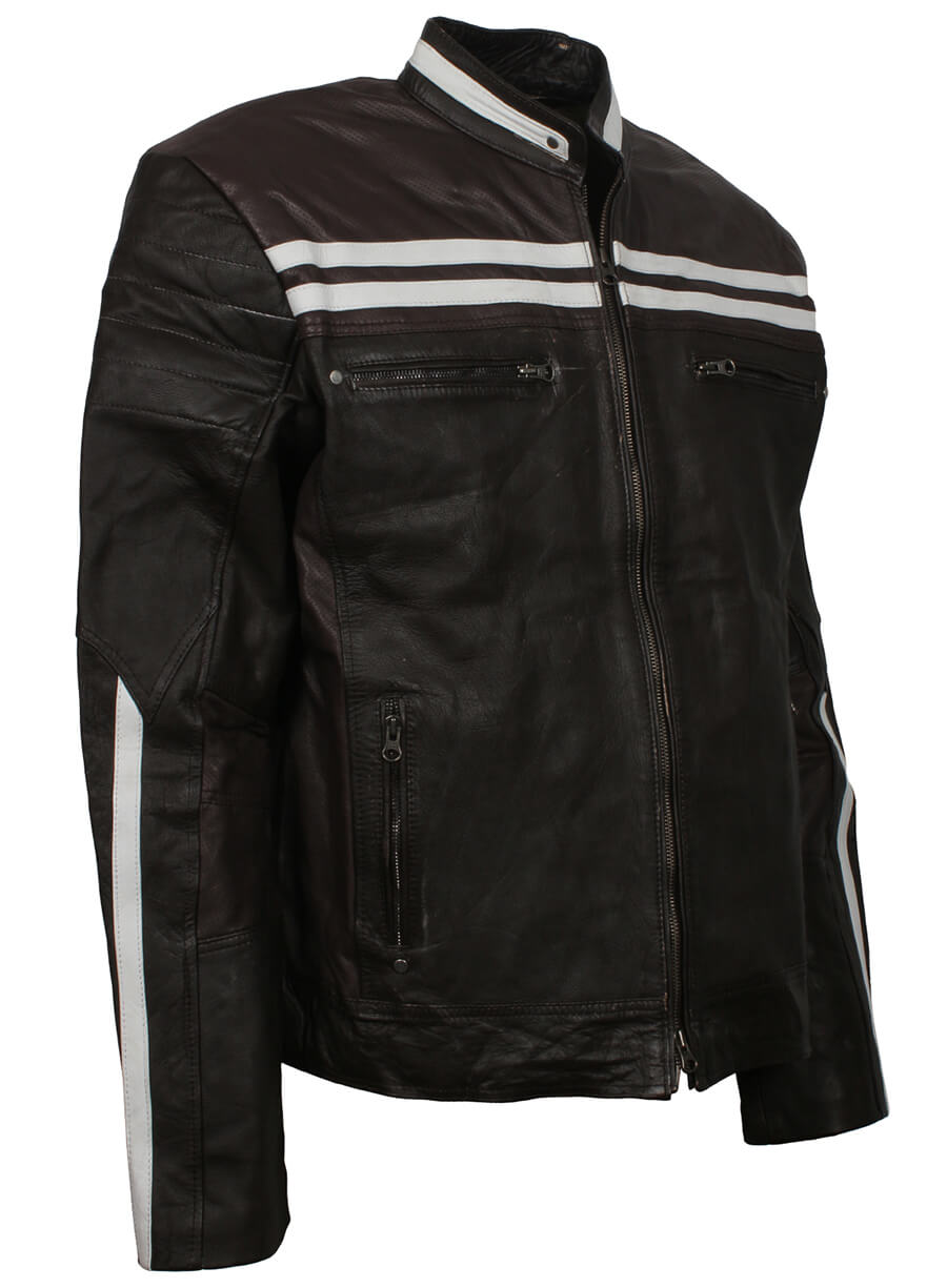 Harpoon Retro With Stripes Inspired Black Leather Jacket