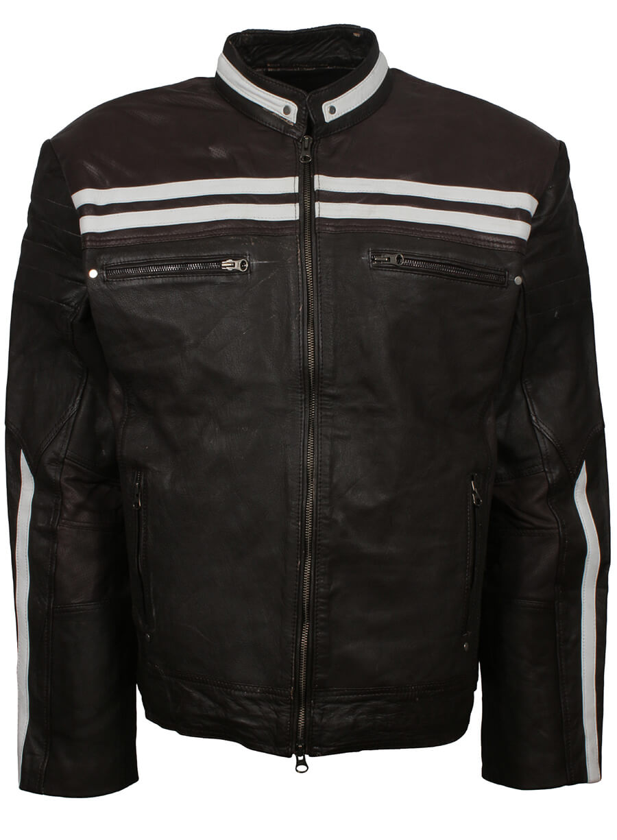 Harpoon Retro With Stripes Inspired Black Leather Jacket