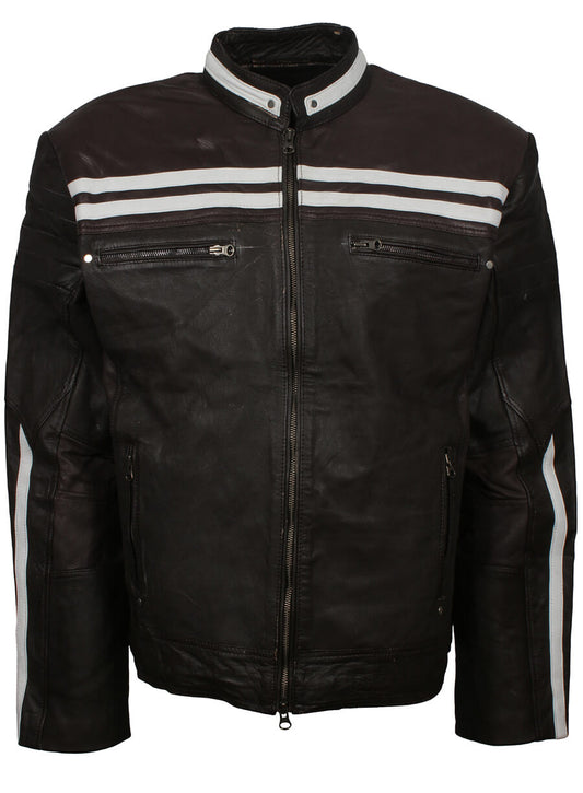 Harpoon Retro With Stripes Inspired Black Leather Jacket