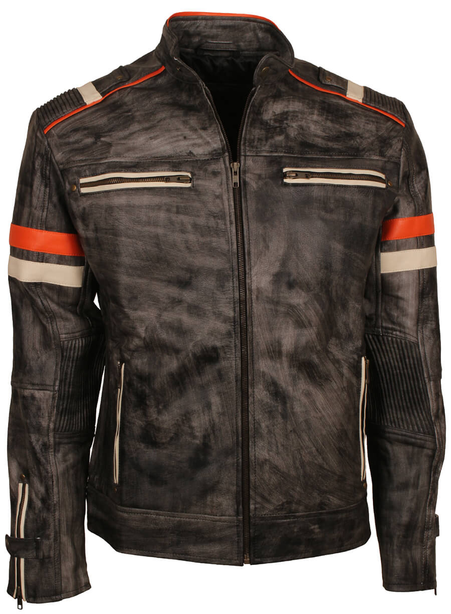Harpoon Retro Distressed Inspired Grey Biker Jacket