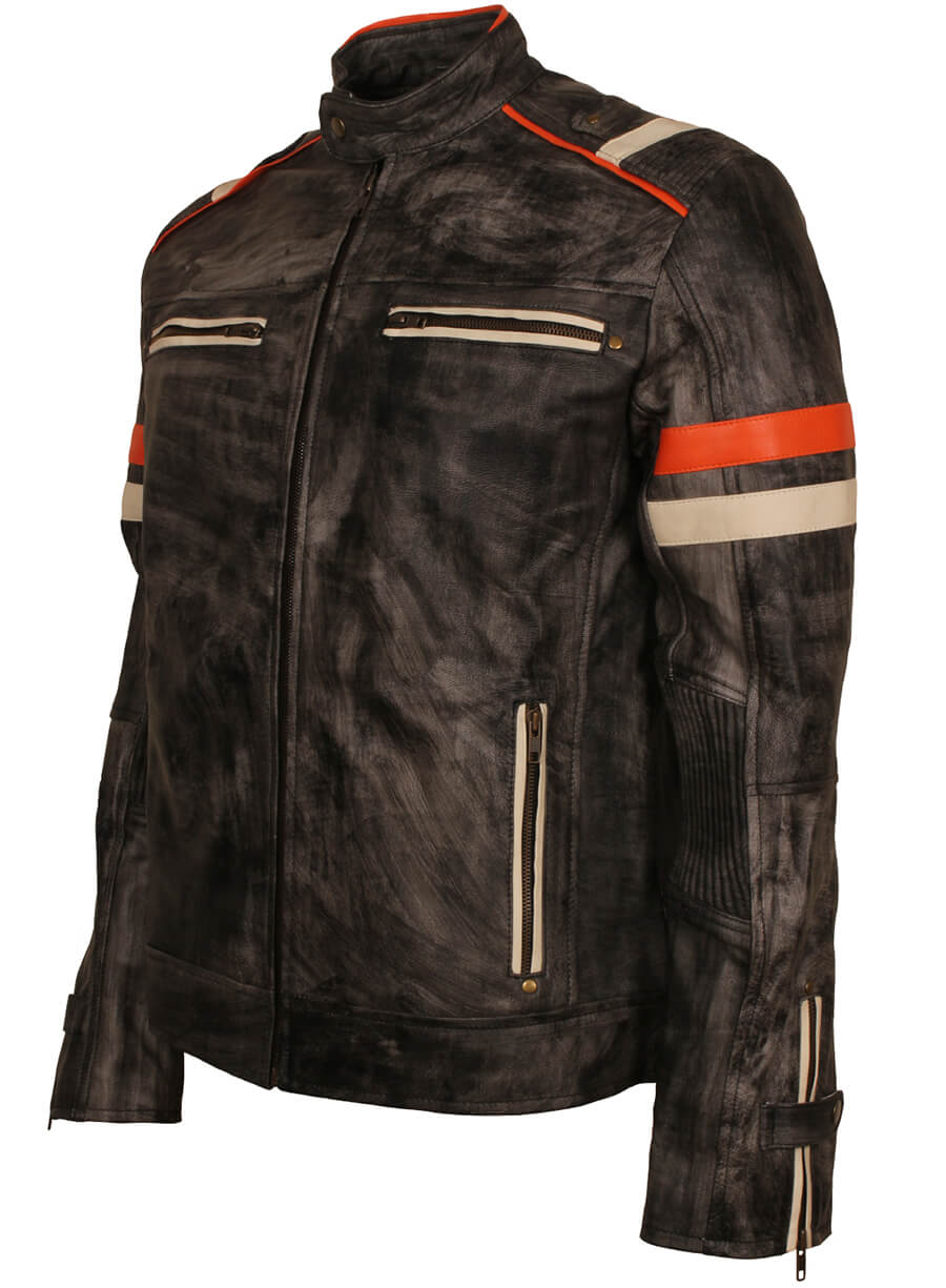 Harpoon Retro Distressed Inspired Grey Biker Jacket