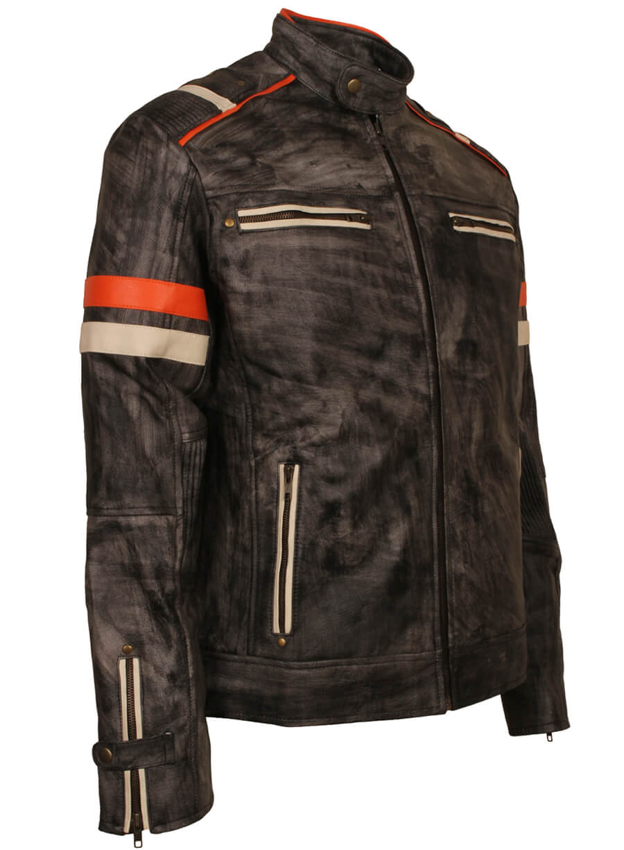 Harpoon Retro Distressed Inspired Grey Biker Jacket