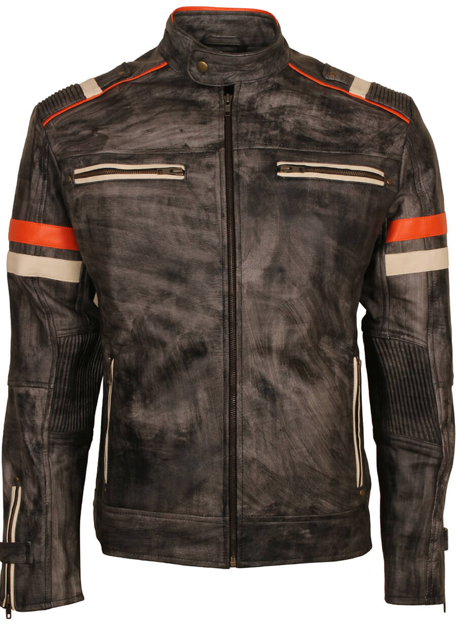Harpoon Retro Distressed Inspired Grey Biker Jacket