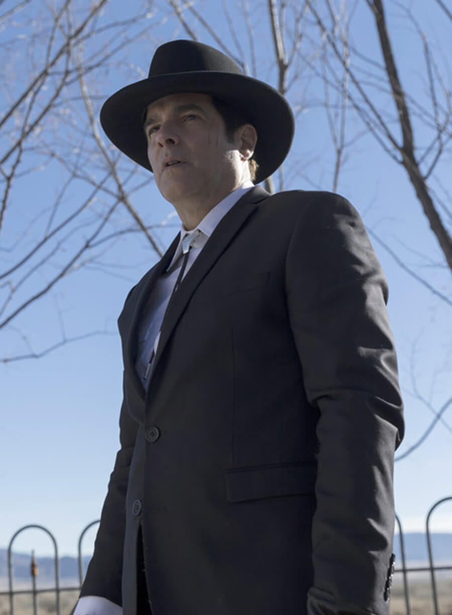 Harpoon Reverend Emilio Sheehan Inspired Black Suiting Fabric Leather Jacket - Midnight Texas Style
