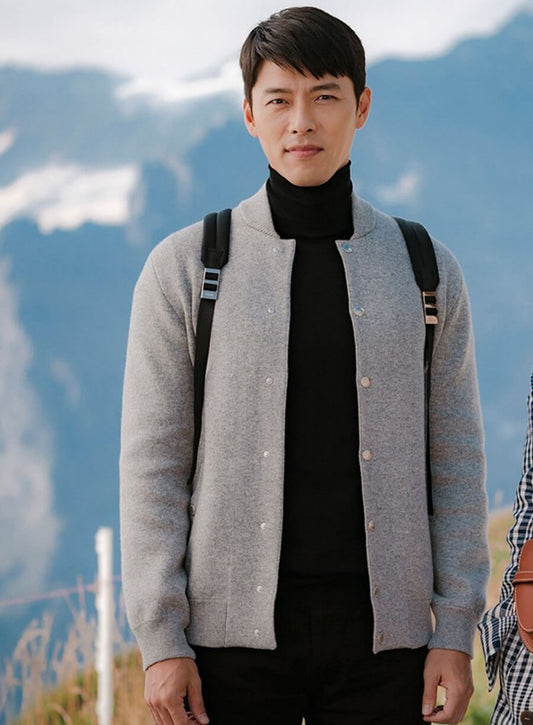 Harpoon Ri Jeong-hyeok Inspired Grey Leather Jacket - Crash Landing on You Style