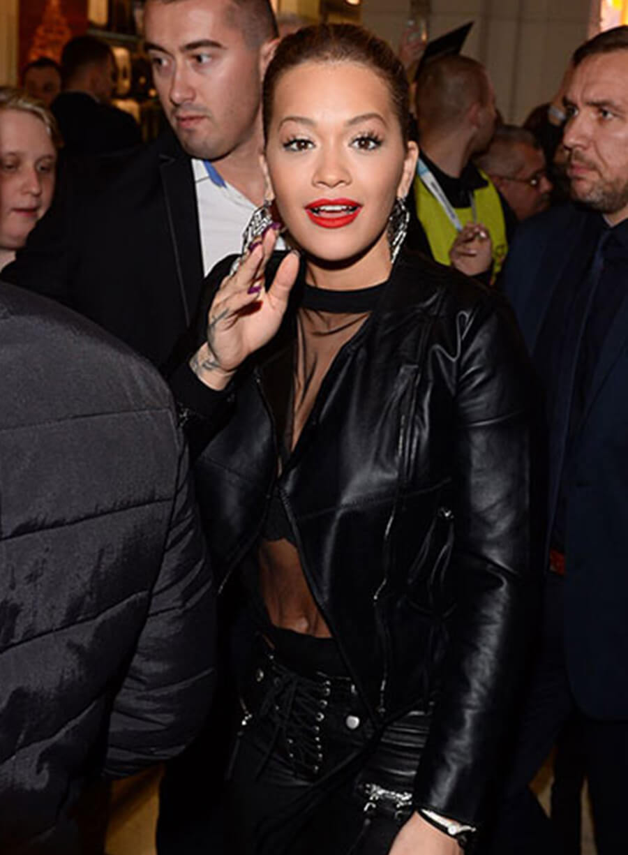 Harpoon Rita Ora Inspired Black Leather Jacket