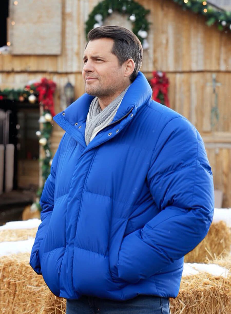 Harpoon Robby Inspired Blue Leather Jacket - We Wish You a Married Christmas Style