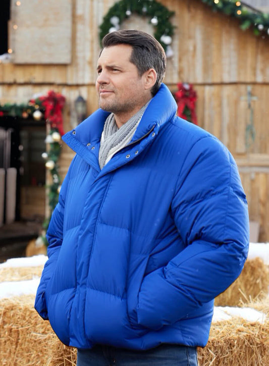 Harpoon Robby Inspired Blue Leather Jacket - We Wish You a Married Christmas Style