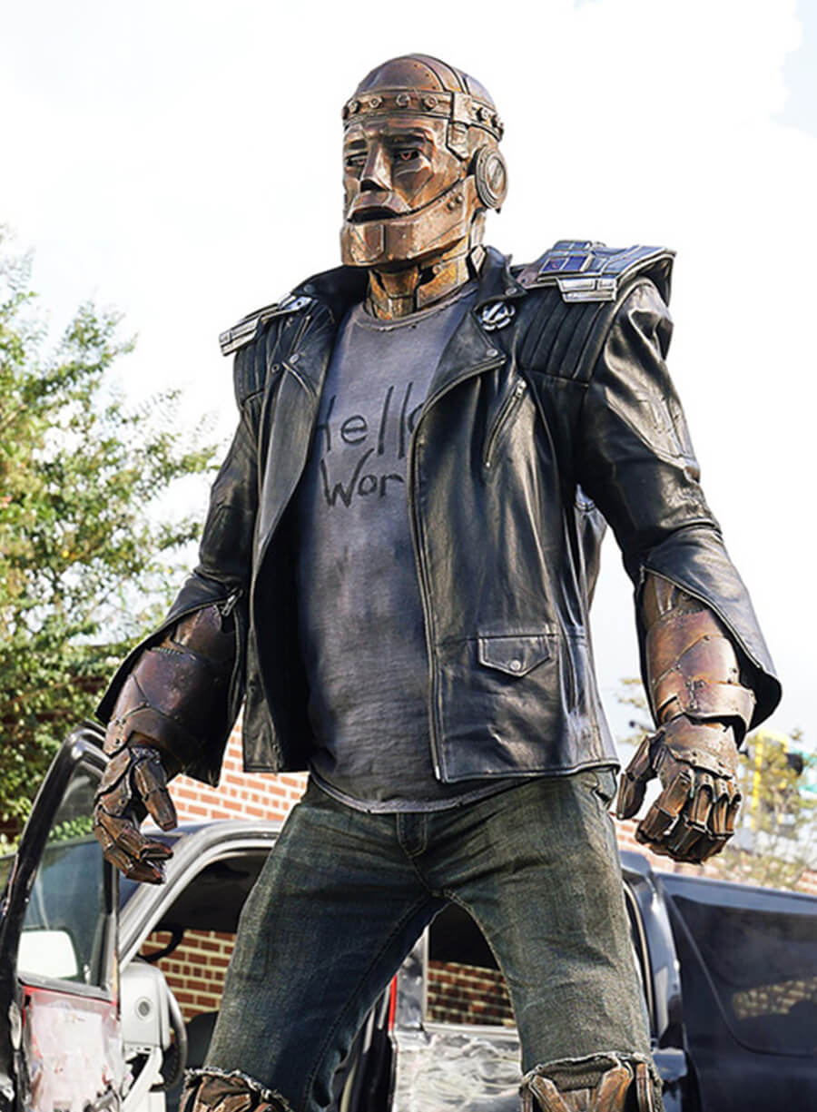 Harpoon Robotman Inspired Black Real Leather Leather Jacket - Doom Patrol Style