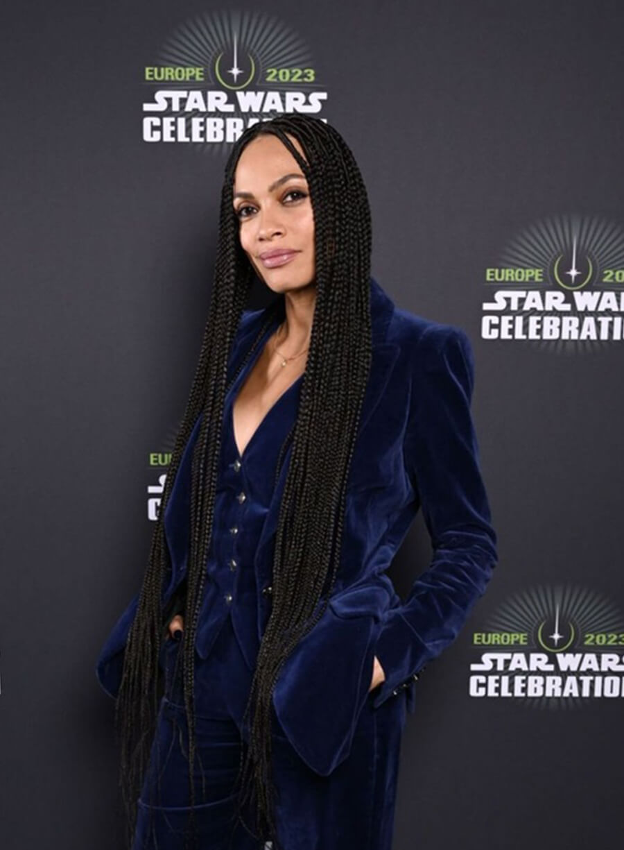 Harpoon Rosario Dawson Star Wars Velvet Blazer Inspired Blue Velvet Fabric Leather Jacket
