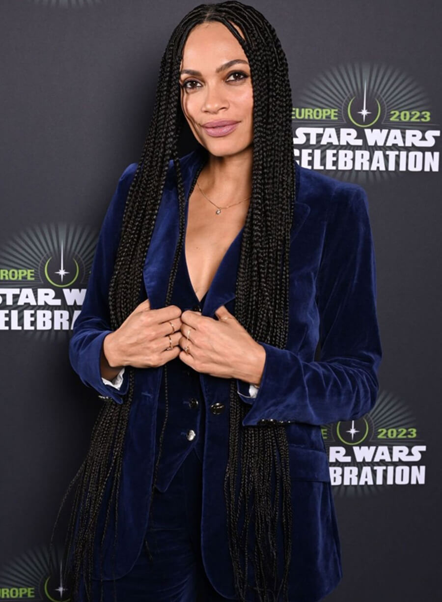 Harpoon Rosario Dawson Star Wars Velvet Blazer Inspired Blue Velvet Fabric Leather Jacket