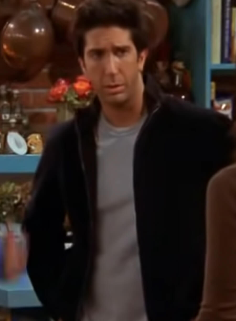 Harpoon Ross Geller Inspired Blue Fleece Fabric Leather Jacket - Friends Style