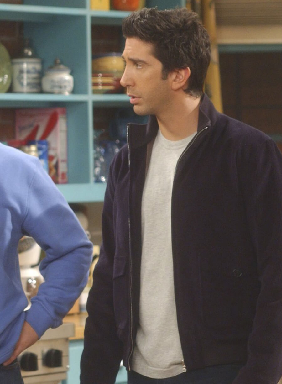 Harpoon Ross Geller Inspired Blue Fleece Fabric Leather Jacket - Friends Style
