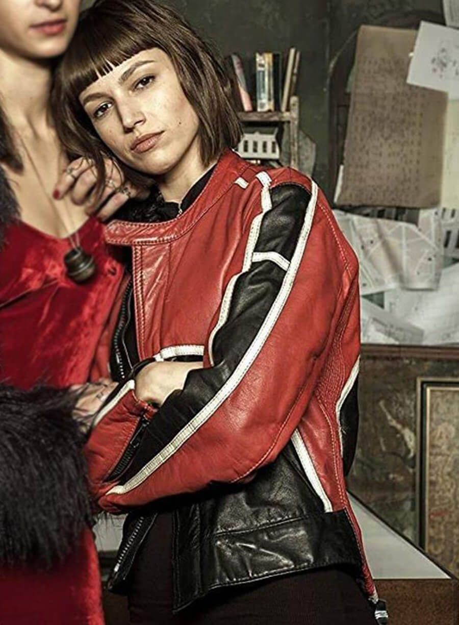 Harpoon Tokyo Inspired Red, Black & White Leather Jacket - Money Heist Style