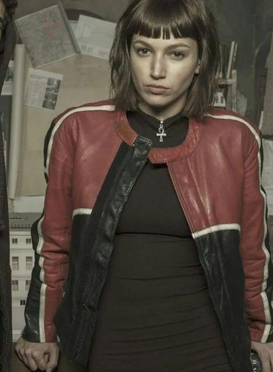 Harpoon Tokyo Inspired Red, Black & White Leather Jacket - Money Heist Style