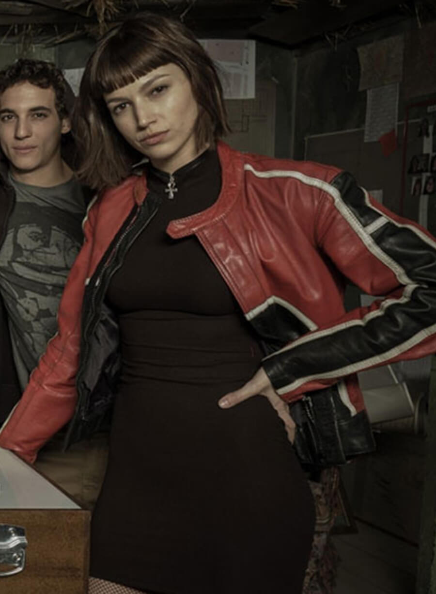 Harpoon Tokyo Inspired Red, Black & White Leather Jacket - Money Heist Style