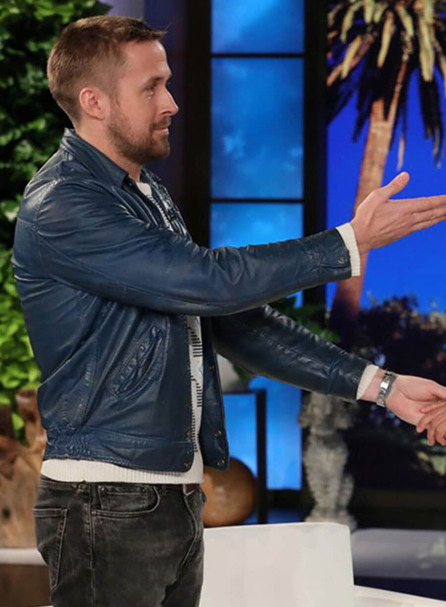 Harpoon Ryan Gosling Inspired Blue Leather Jacket