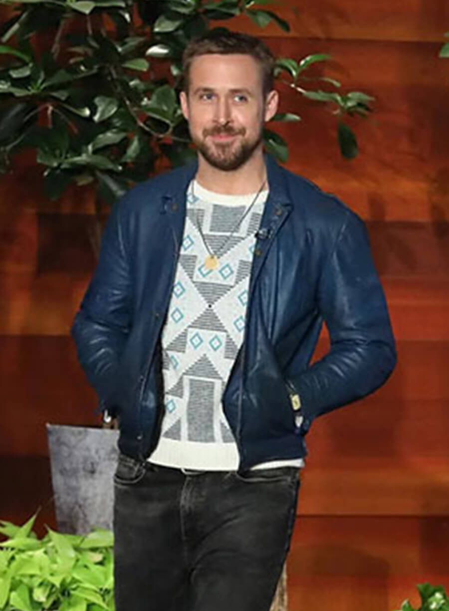 Harpoon Ryan Gosling Inspired Blue Leather Jacket