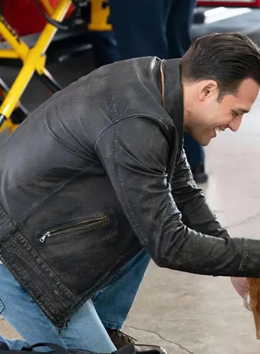 Harpoon Eddie Diaz Inspired Black Leather Jacket - 9-1-1 Style