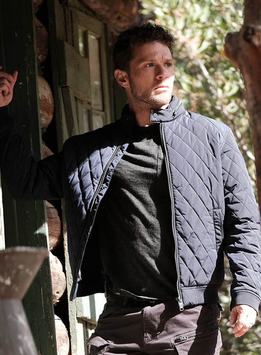 Harpoon Bob Lee Swagger Inspired Blue Parachute Fabric Leather Jacket - Shooter Tv Series Style