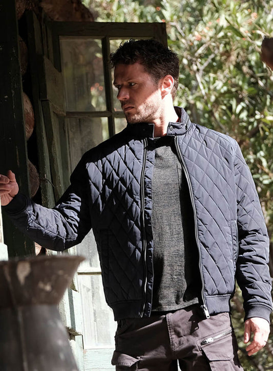 Harpoon Bob Lee Swagger Inspired Blue Parachute Fabric Leather Jacket - Shooter Tv Series Style