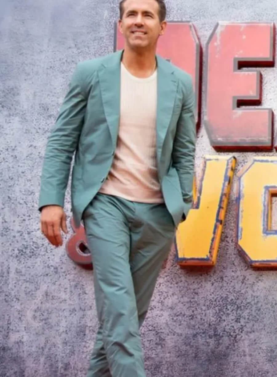 Harpoon Ryan Reynolds Inspired Blue Suiting Fabric Leather Jacket - Deadpool & Wolverine Style