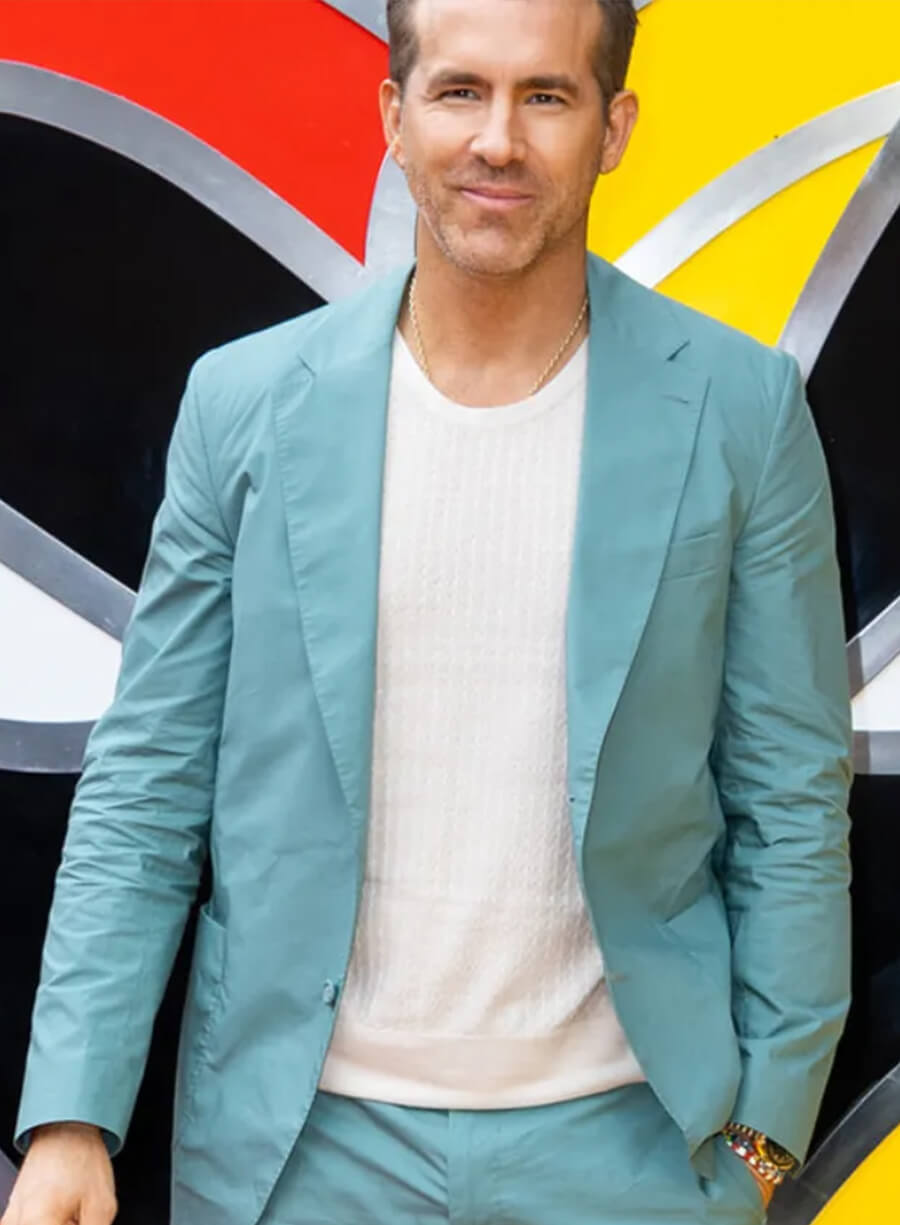 Harpoon Ryan Reynolds Inspired Blue Suiting Fabric Leather Jacket - Deadpool & Wolverine Style